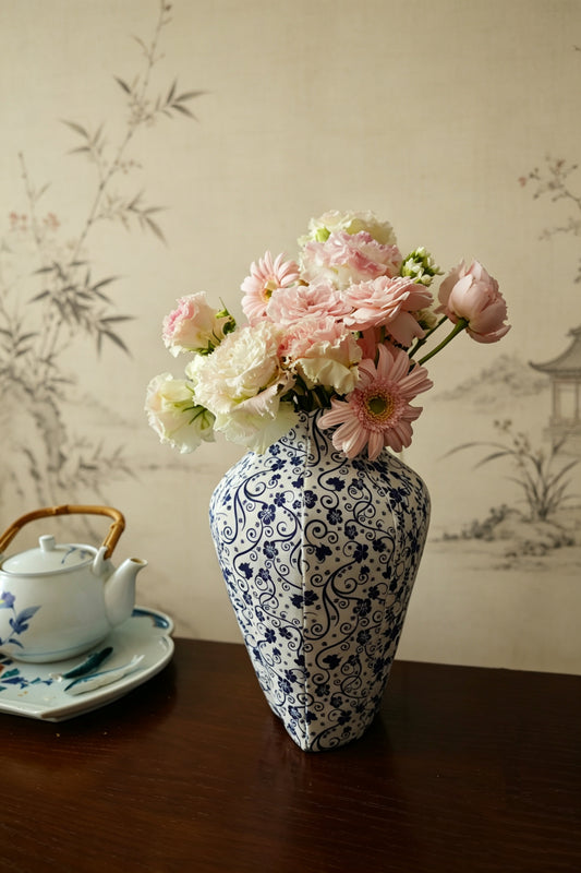 Handmade Blue and White Porcelain Fabric Vase
