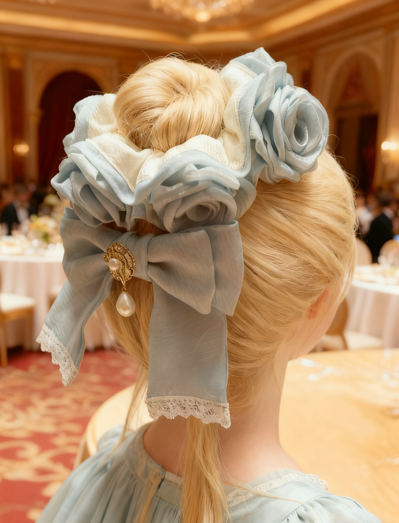 Rose Floral Lace Scrunchie, Handmade Soft Fabric Hair Tie