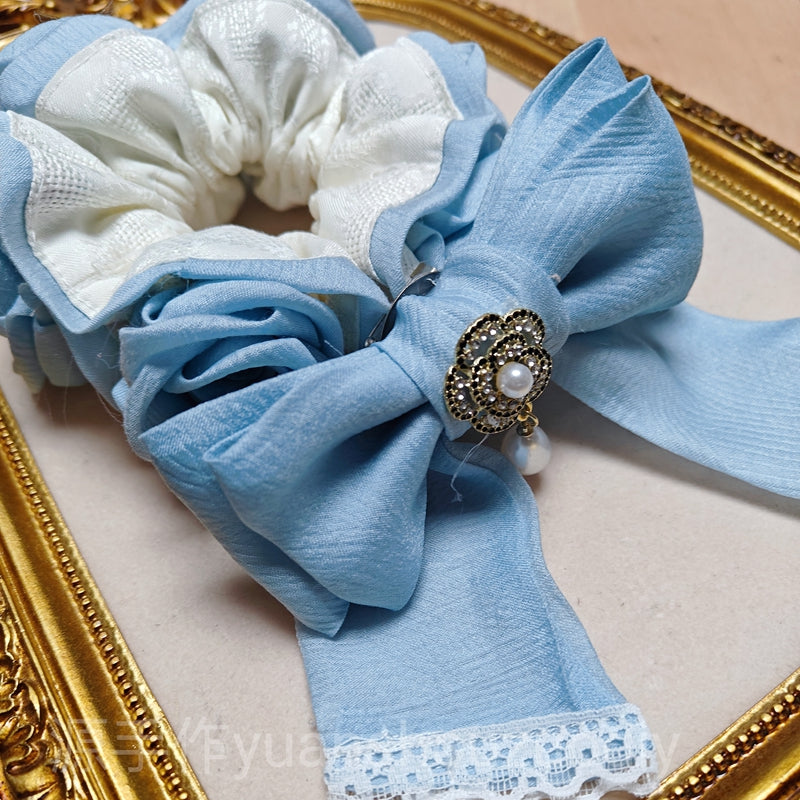 Rose Floral Lace Scrunchie, Handmade Soft Fabric Hair Tie