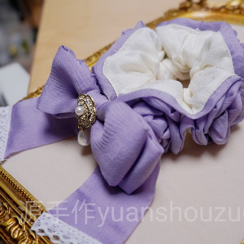Rose Floral Lace Scrunchie, Handmade Soft Fabric Hair Tie