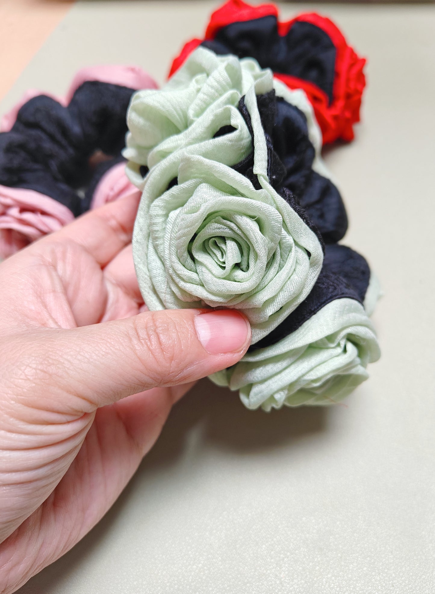 Rose Floral Scrunchie - Handmade Soft Fabric Hair Tie