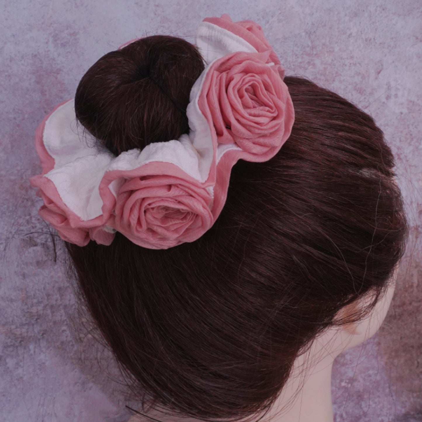 Rose Floral Scrunchie - Handmade Soft Fabric Hair Tie
