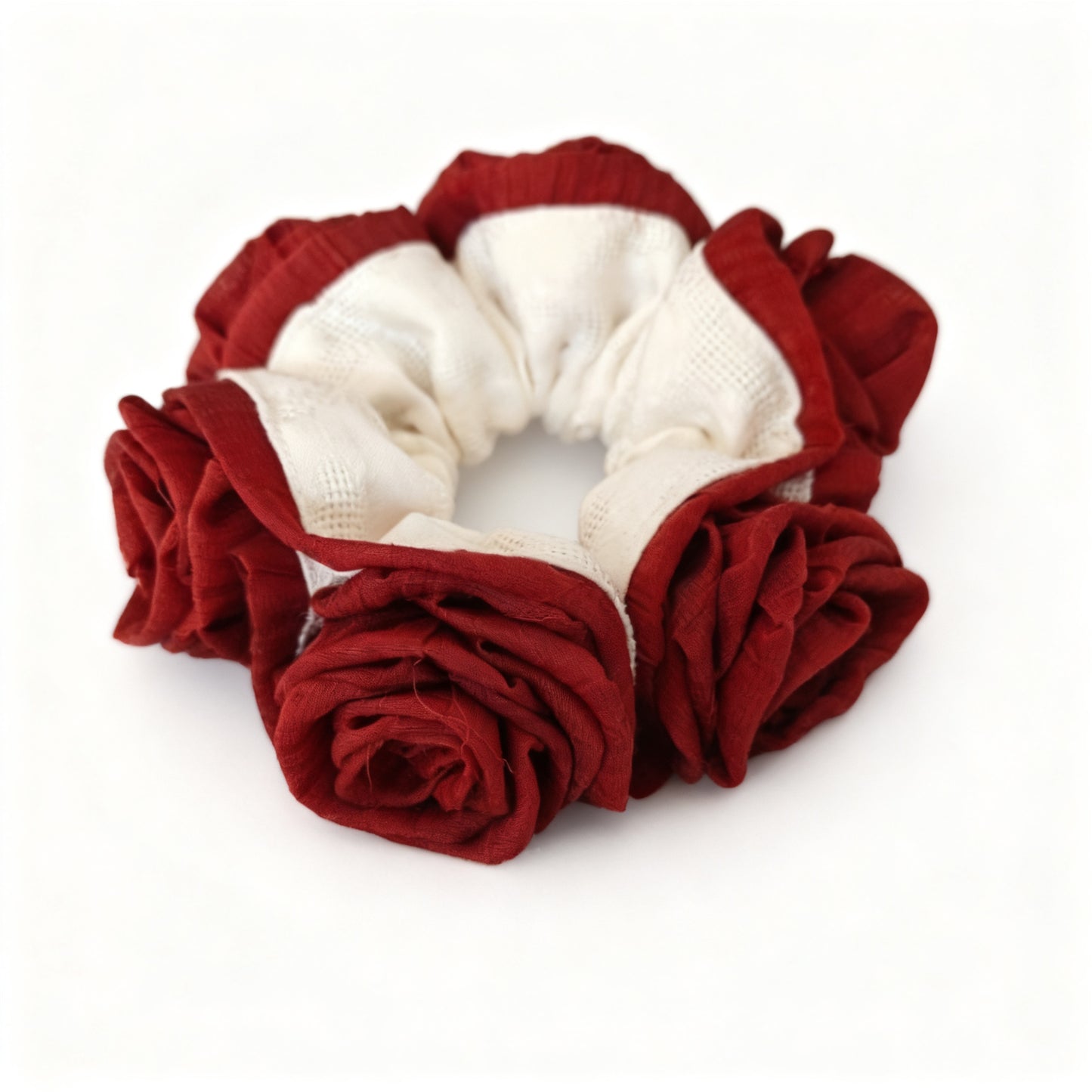 Rose Floral Scrunchie - Handmade Soft Fabric Hair Tie