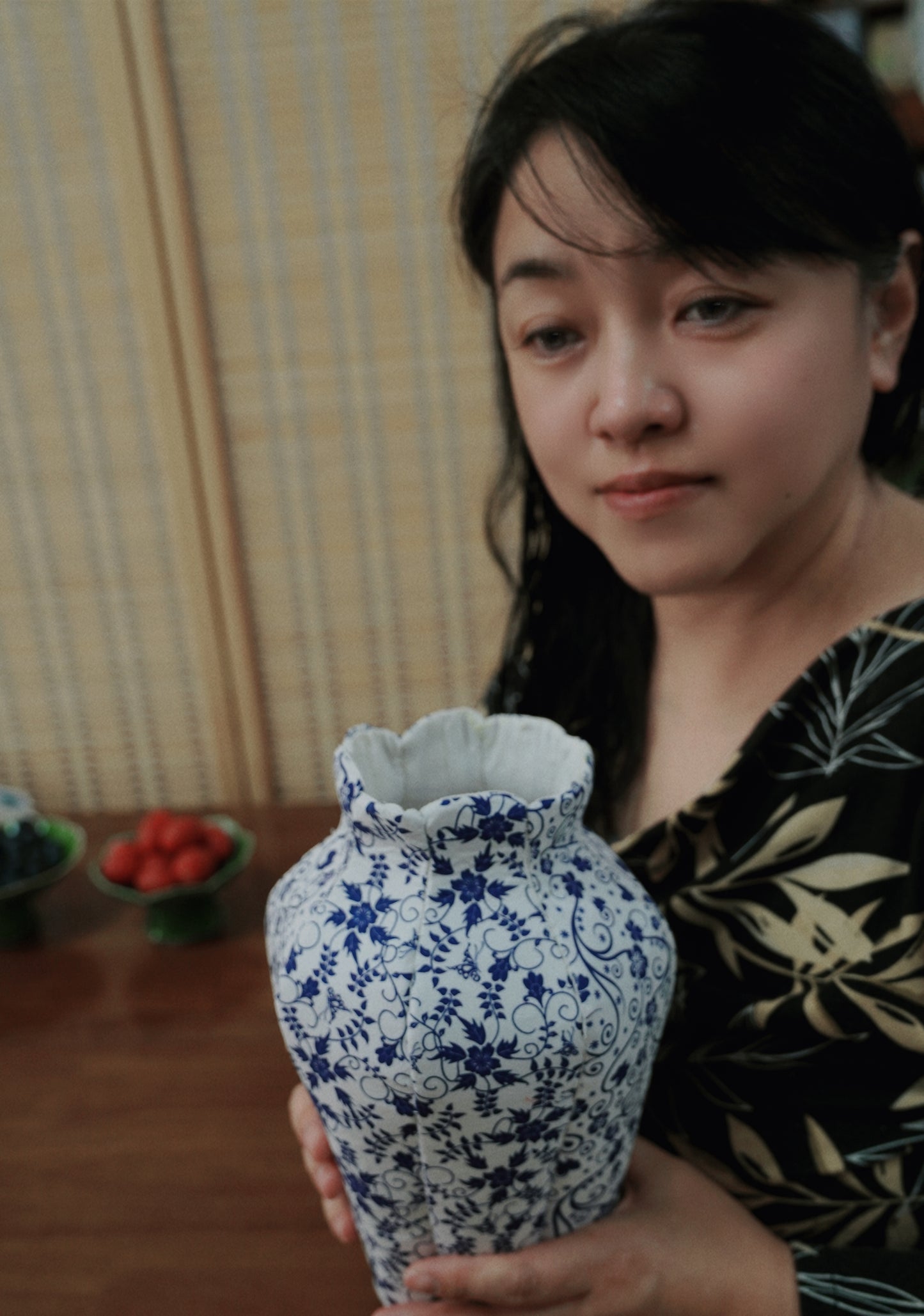 Handmade Blue and White Porcelain Fabric Vase