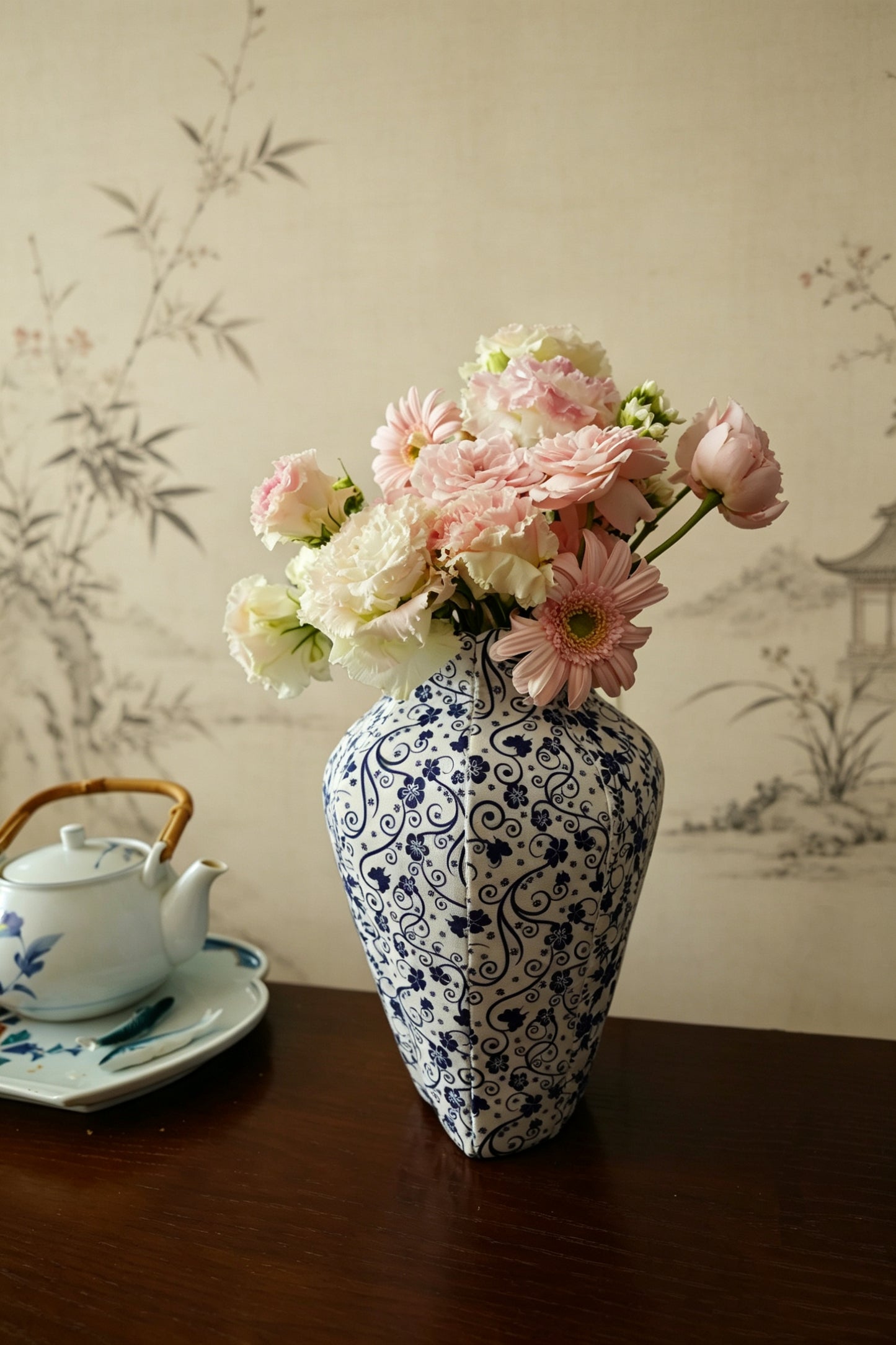 Handmade Blue and White Porcelain Fabric Vase