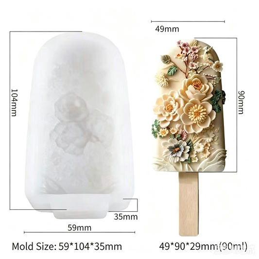 Chinese Floral Relief Silicone Popsicle Mold - DIY Artisan Ice Cream Bar Mold, 90ml