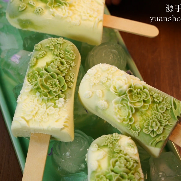 Chinese Floral Relief Silicone Popsicle Mold - DIY Artisan Ice Cream Bar Mold, 90ml