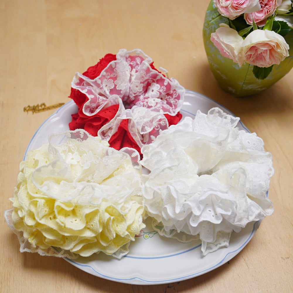 6-Layer Extra Large Lace Scrunchie - Handmade 16cm Soft Hair Tie, 6 Colors