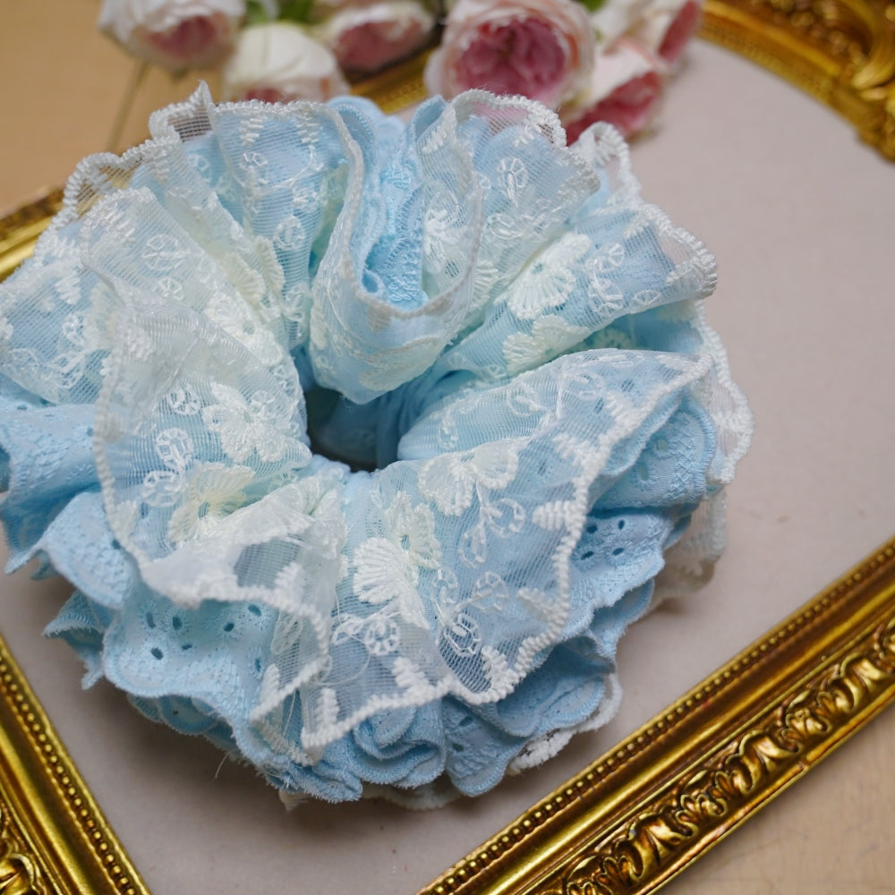 6-Layer Extra Large Lace Scrunchie - Handmade 16cm Soft Hair Tie, 6 Colors