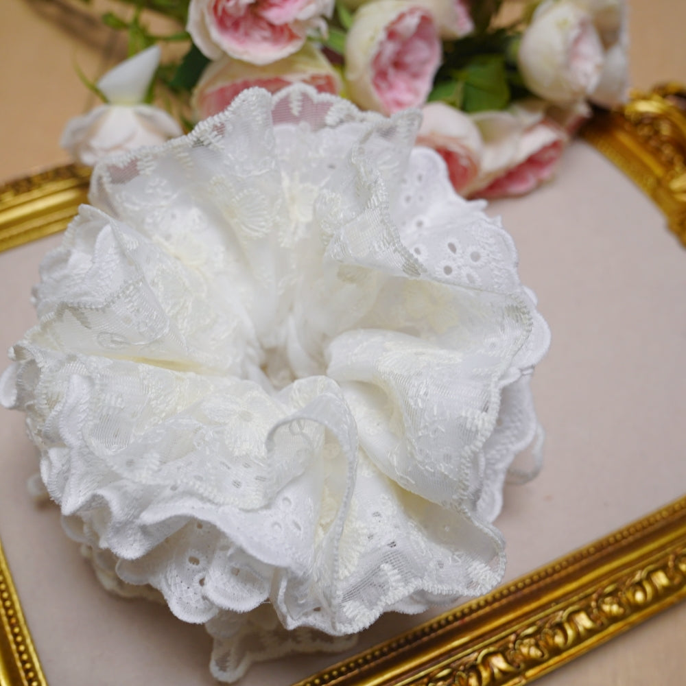 6-Layer Extra Large Lace Scrunchie - Handmade 16cm Soft Hair Tie, 6 Colors