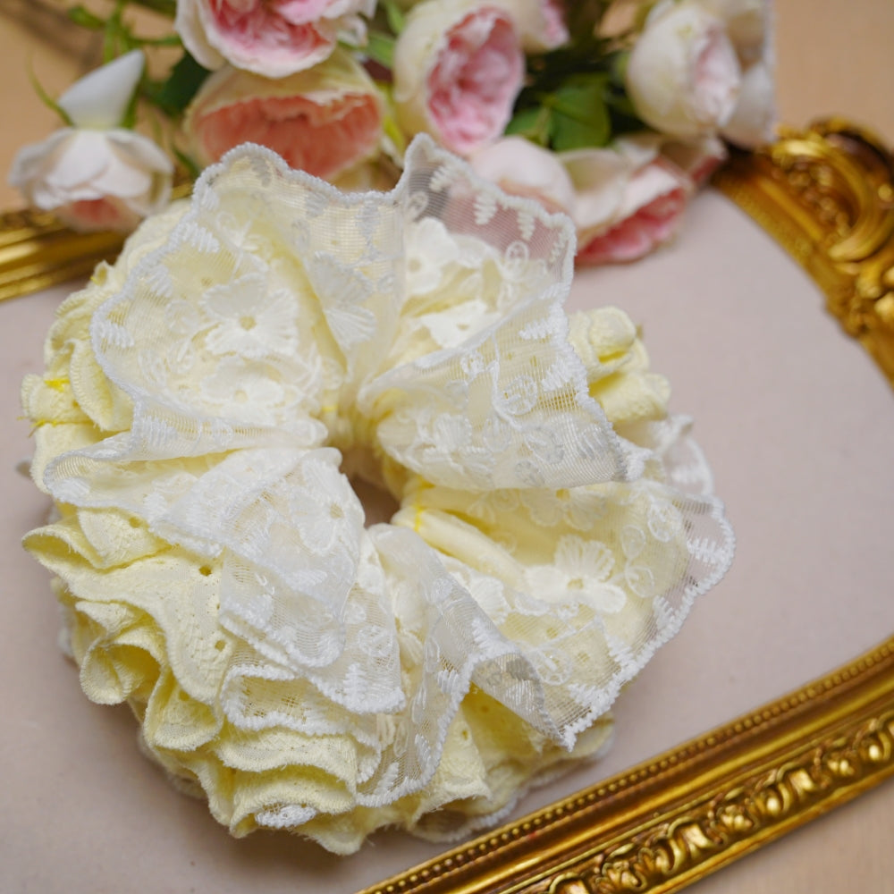6-Layer Extra Large Lace Scrunchie - Handmade 16cm Soft Hair Tie, 6 Colors
