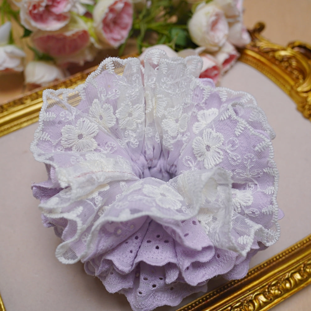 6-Layer Extra Large Lace Scrunchie - Handmade 16cm Soft Hair Tie, 6 Colors