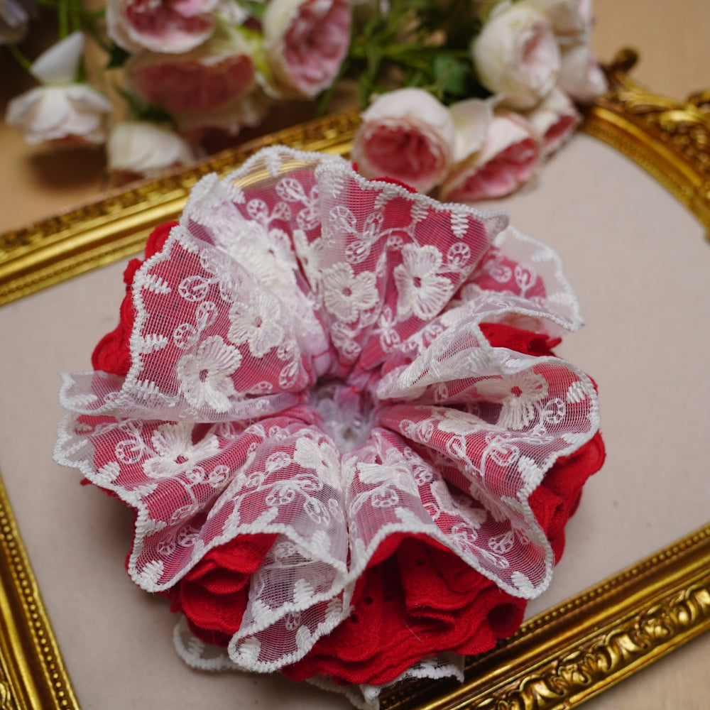 6-Layer Extra Large Lace Scrunchie - Handmade 16cm Soft Hair Tie, 6 Colors