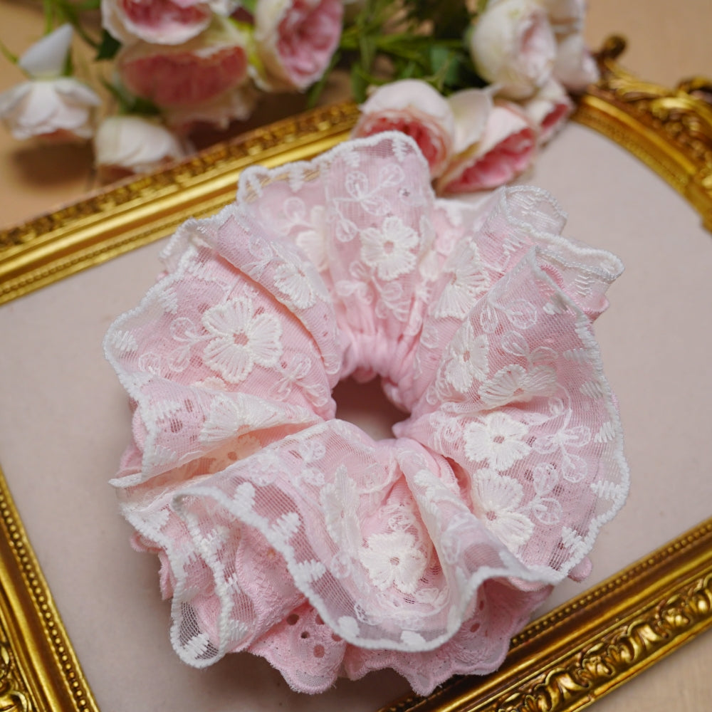 6-Layer Extra Large Lace Scrunchie - Handmade 16cm Soft Hair Tie, 6 Colors
