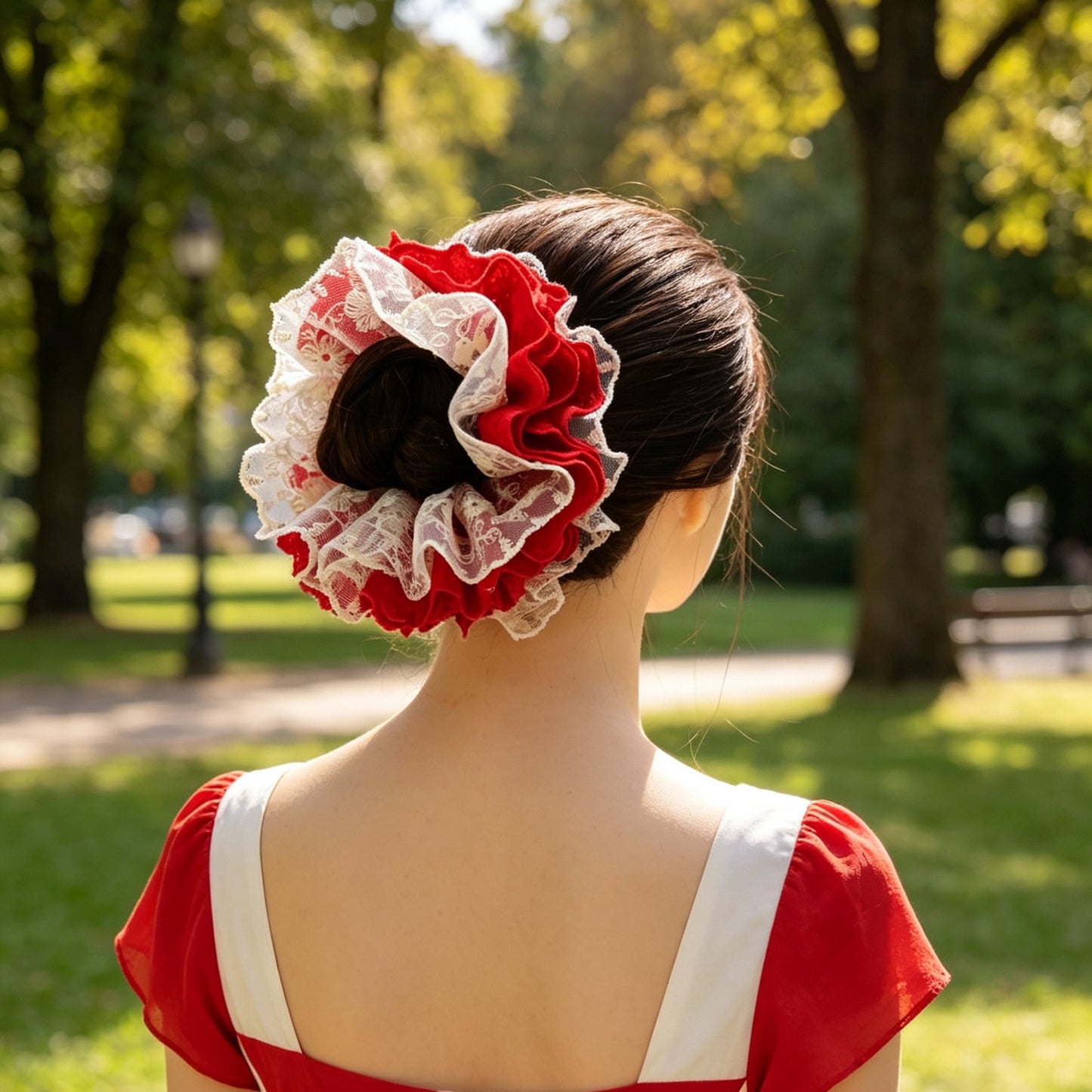 6-Layer Extra Large Lace Scrunchie - Handmade 16cm Soft Hair Tie, 6 Colors