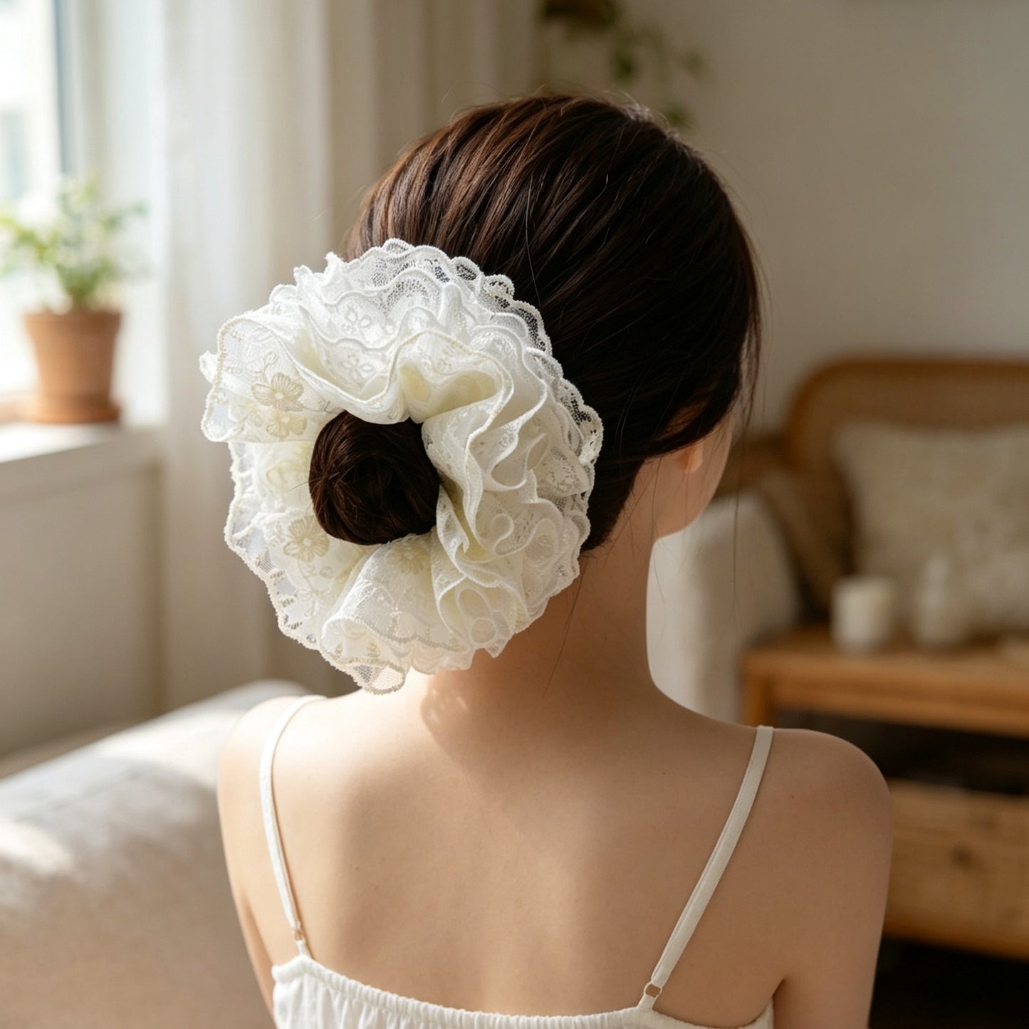 6-Layer Extra Large Lace Scrunchie - Handmade 16cm Soft Hair Tie, 6 Colors
