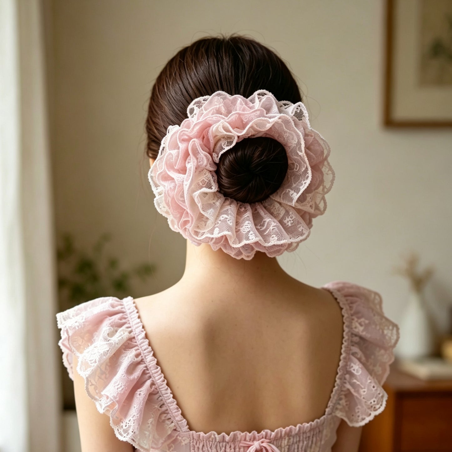 6-Layer Extra Large Lace Scrunchie - Handmade 16cm Soft Hair Tie, 6 Colors