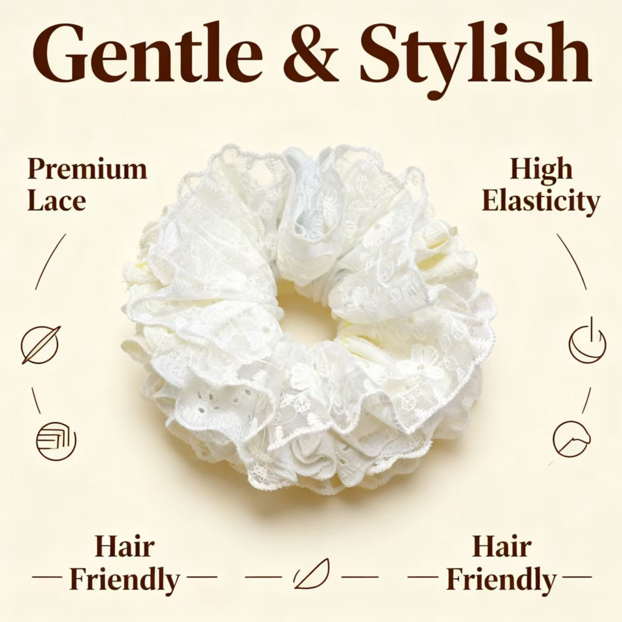 6-Layer Extra Large Lace Scrunchie - Handmade 16cm Soft Hair Tie, 6 Colors