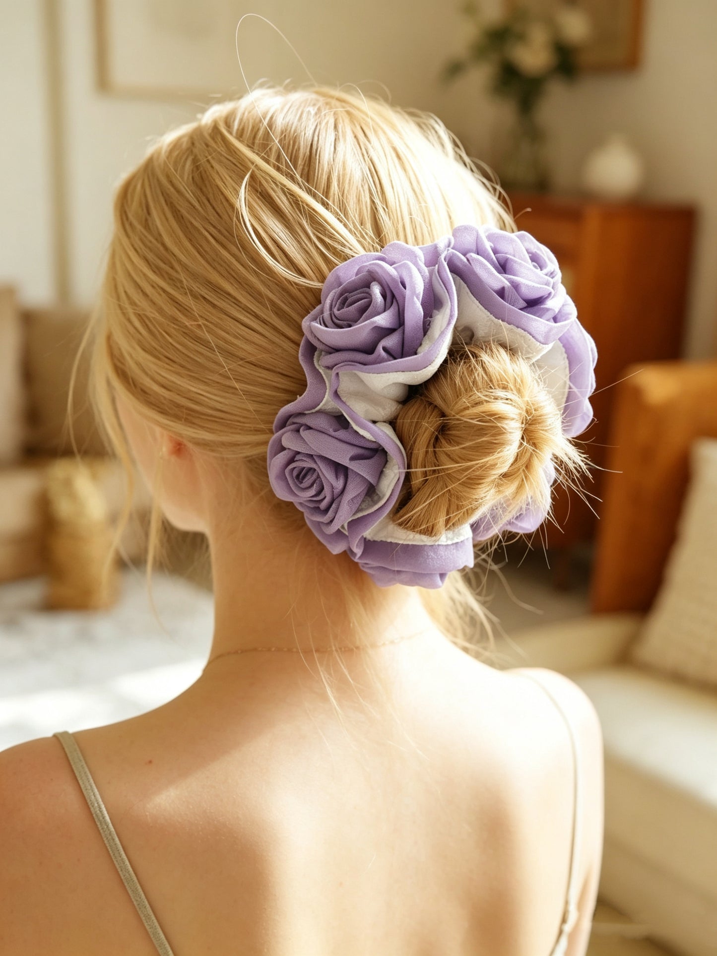Rose Floral Scrunchie - Handmade Soft Fabric Hair Tie