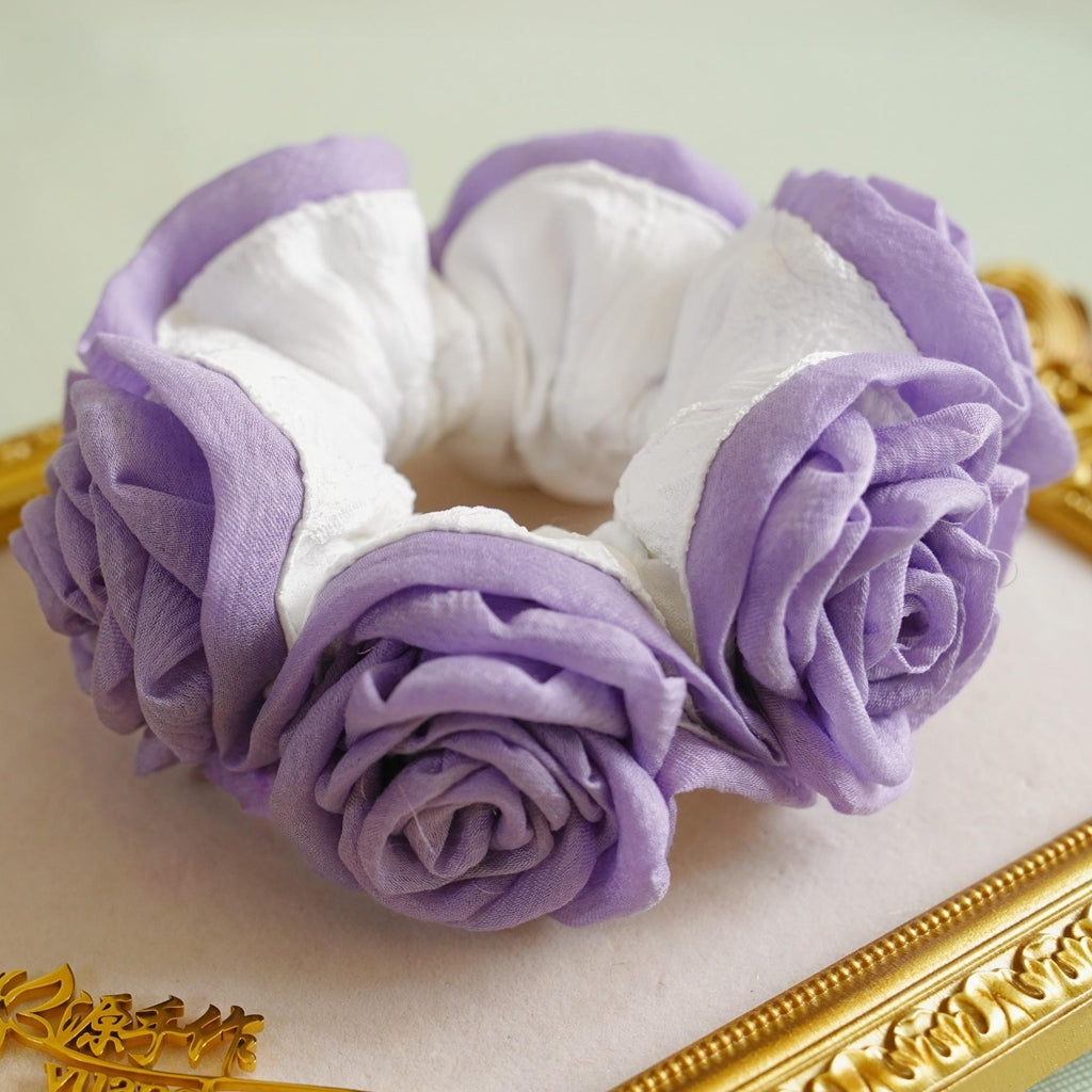 Rose Floral Scrunchie - Handmade Soft Fabric Hair Tie