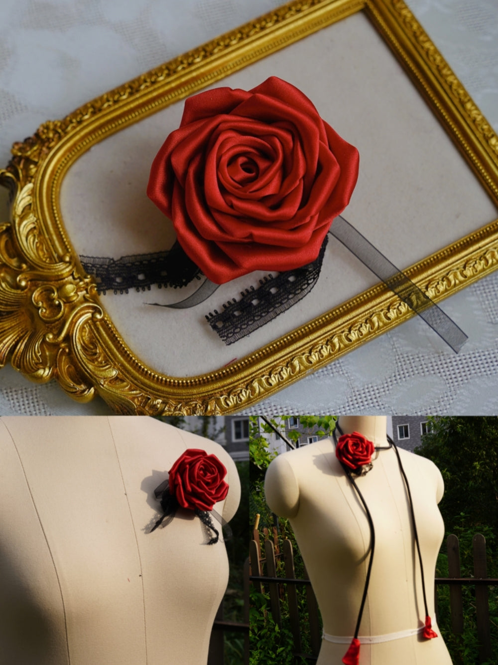 Handmade Multi‑Wear Satin Rose Brooch | Brooch / Necklace / Wrist Corsage | Free Gift Set Included
