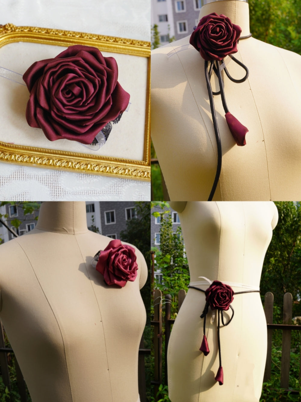 Handmade Multi‑Wear Satin Rose Brooch | Brooch / Necklace / Wrist Corsage | Free Gift Set Included