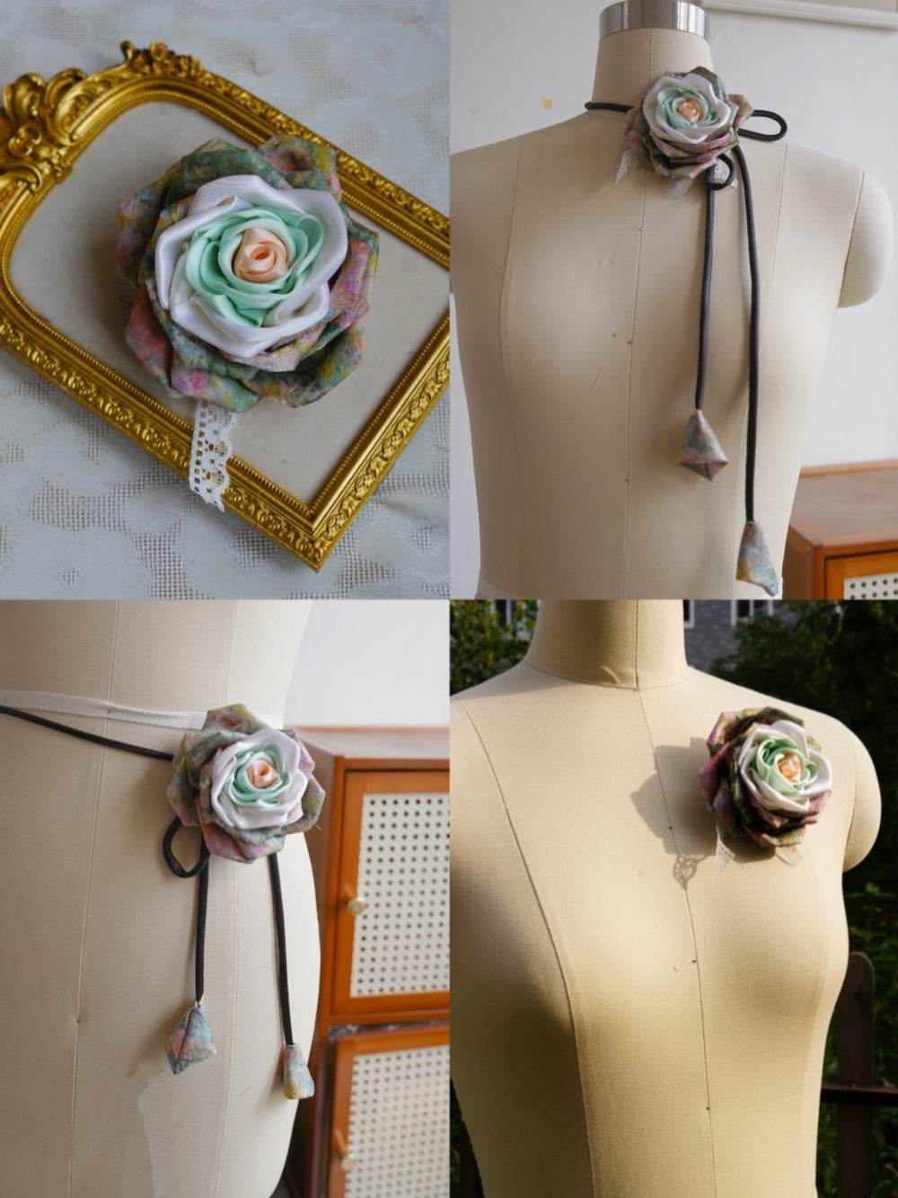 Handmade Multi‑Wear Satin Rose Brooch | Brooch / Necklace / Wrist Corsage | Free Gift Set Included