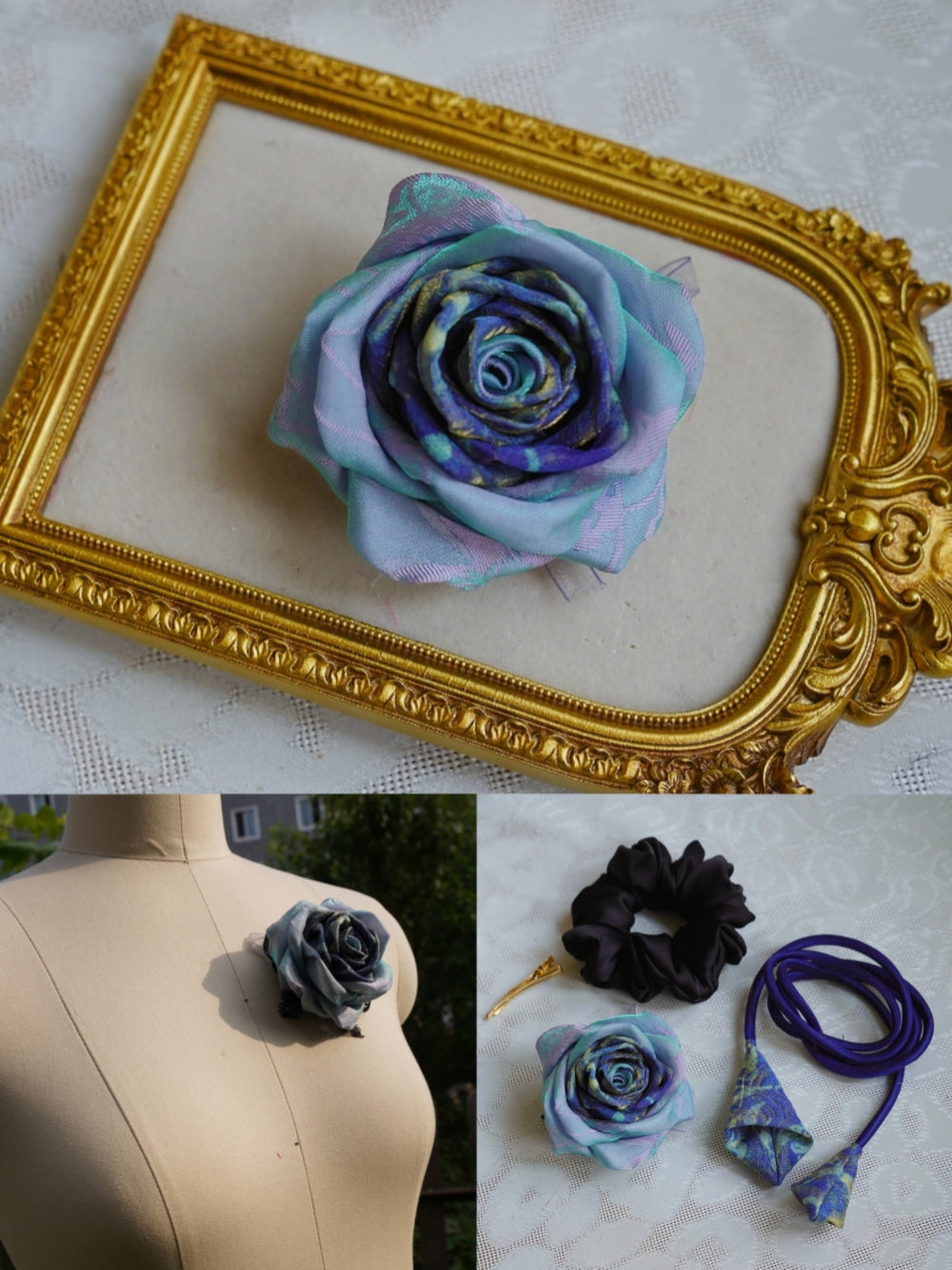 Handmade Multi‑Wear Satin Rose Brooch | Brooch / Necklace / Wrist Corsage | Free Gift Set Included