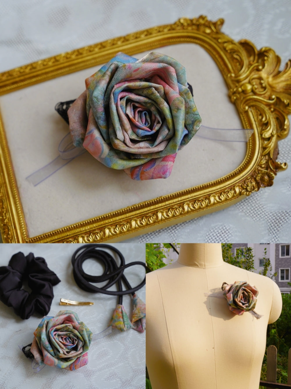 Handmade Multi‑Wear Satin Rose Brooch | Brooch / Necklace / Wrist Corsage | Free Gift Set Included
