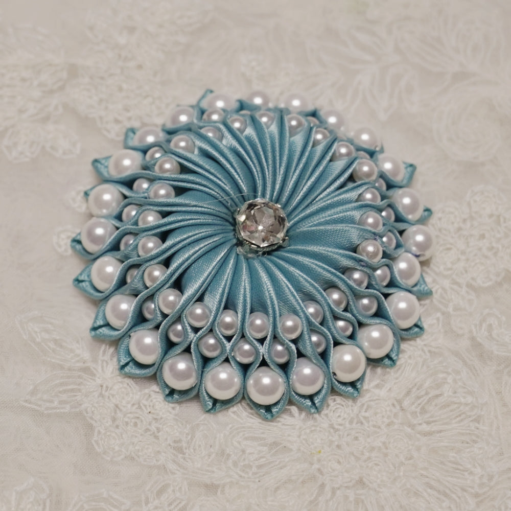 Handmade Pearl Satin Ribbon Flower Applique, 6cm